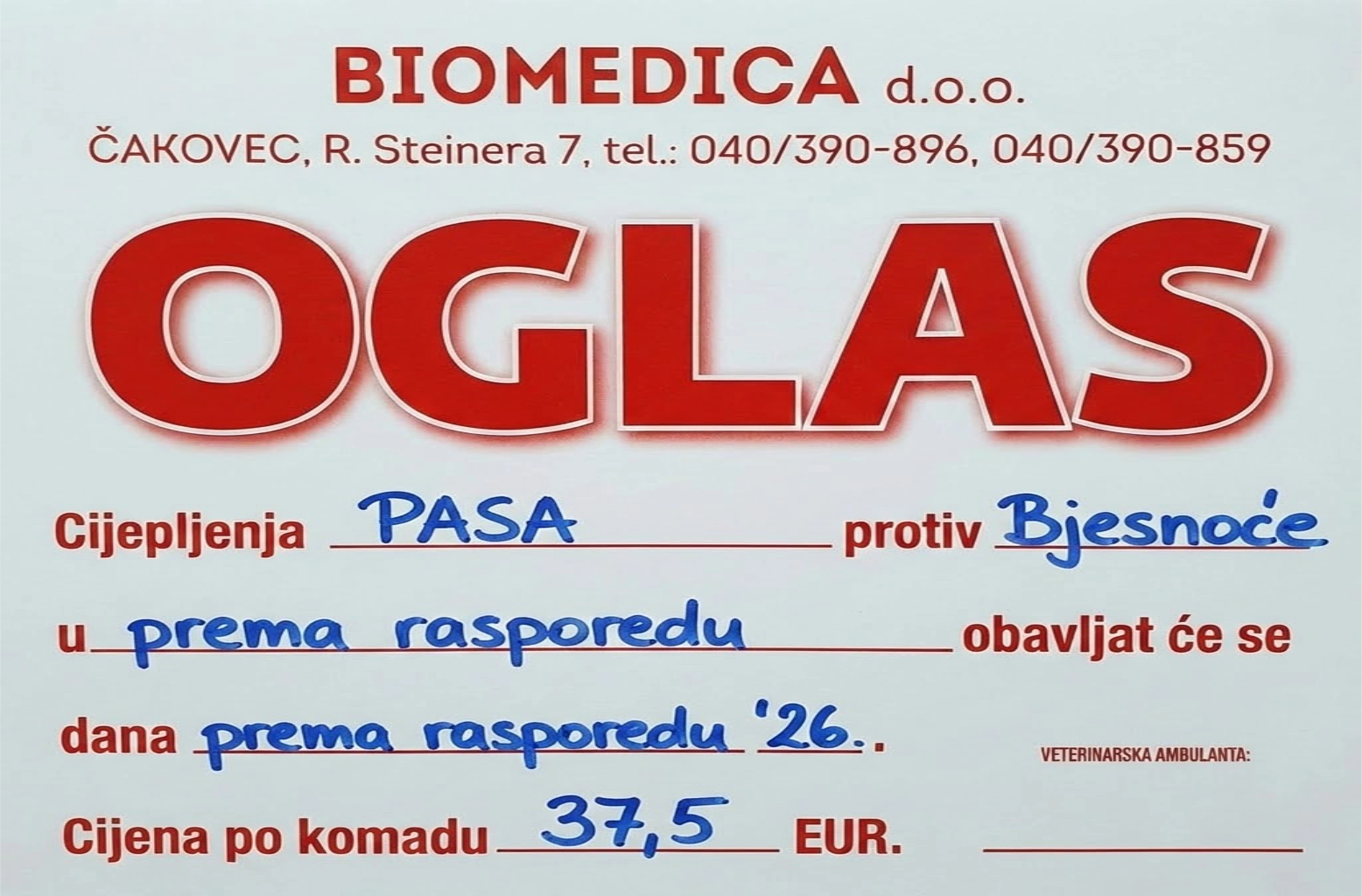 Oglas za cijepljenje pasa